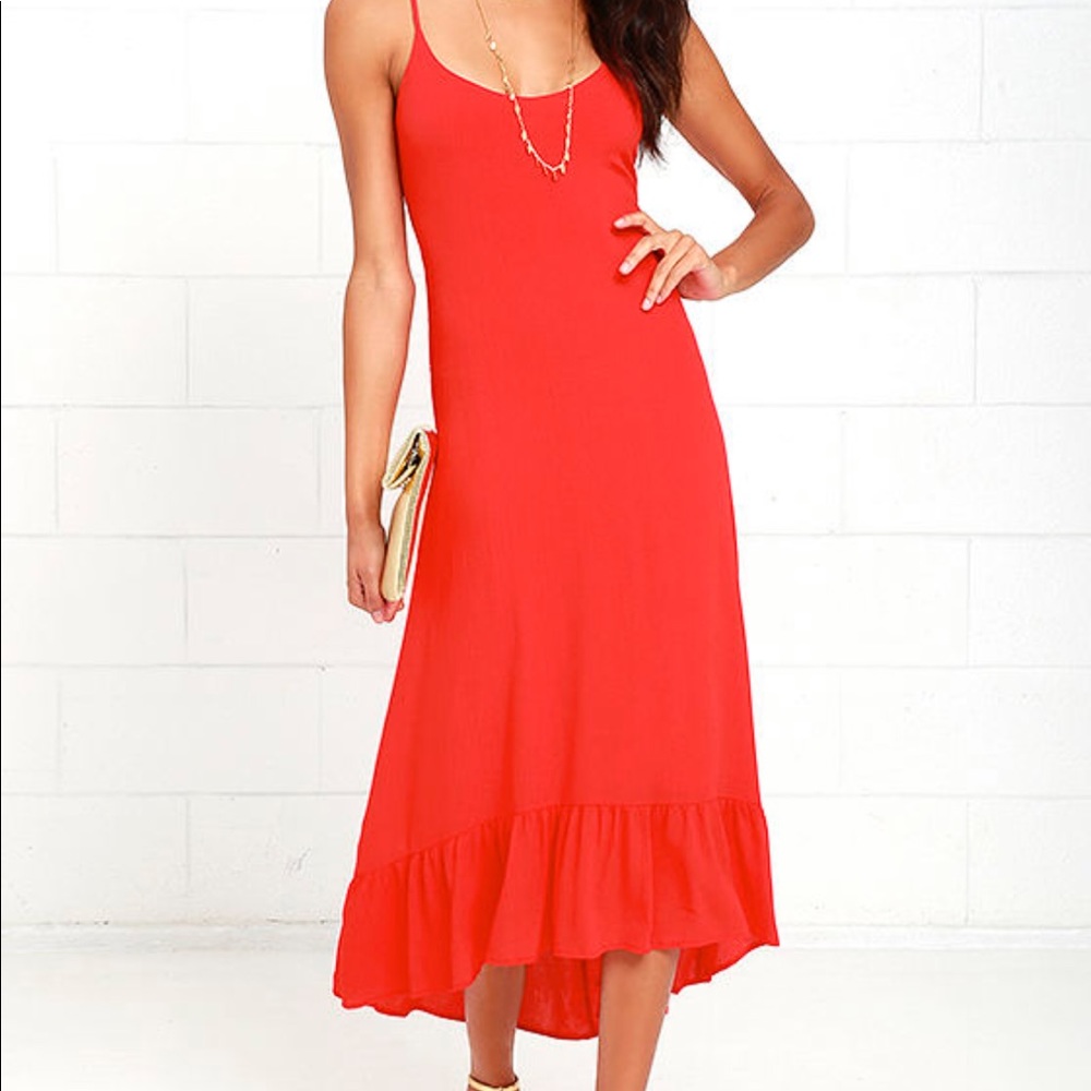 Lulus Wild Waves red lace up midi dress